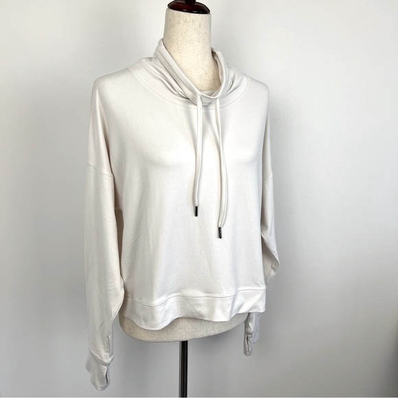 Marika Cowl Neck Drawstring Crop Dry Wik Sweatshirt. Eggshell. Size M. #583 - Picture 1 of 7